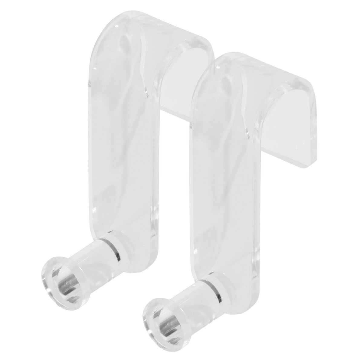 Two clear acrylic hooks