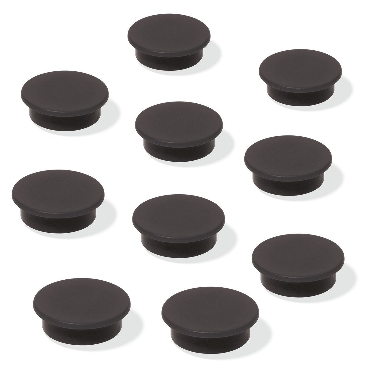 Black, round plastic caps