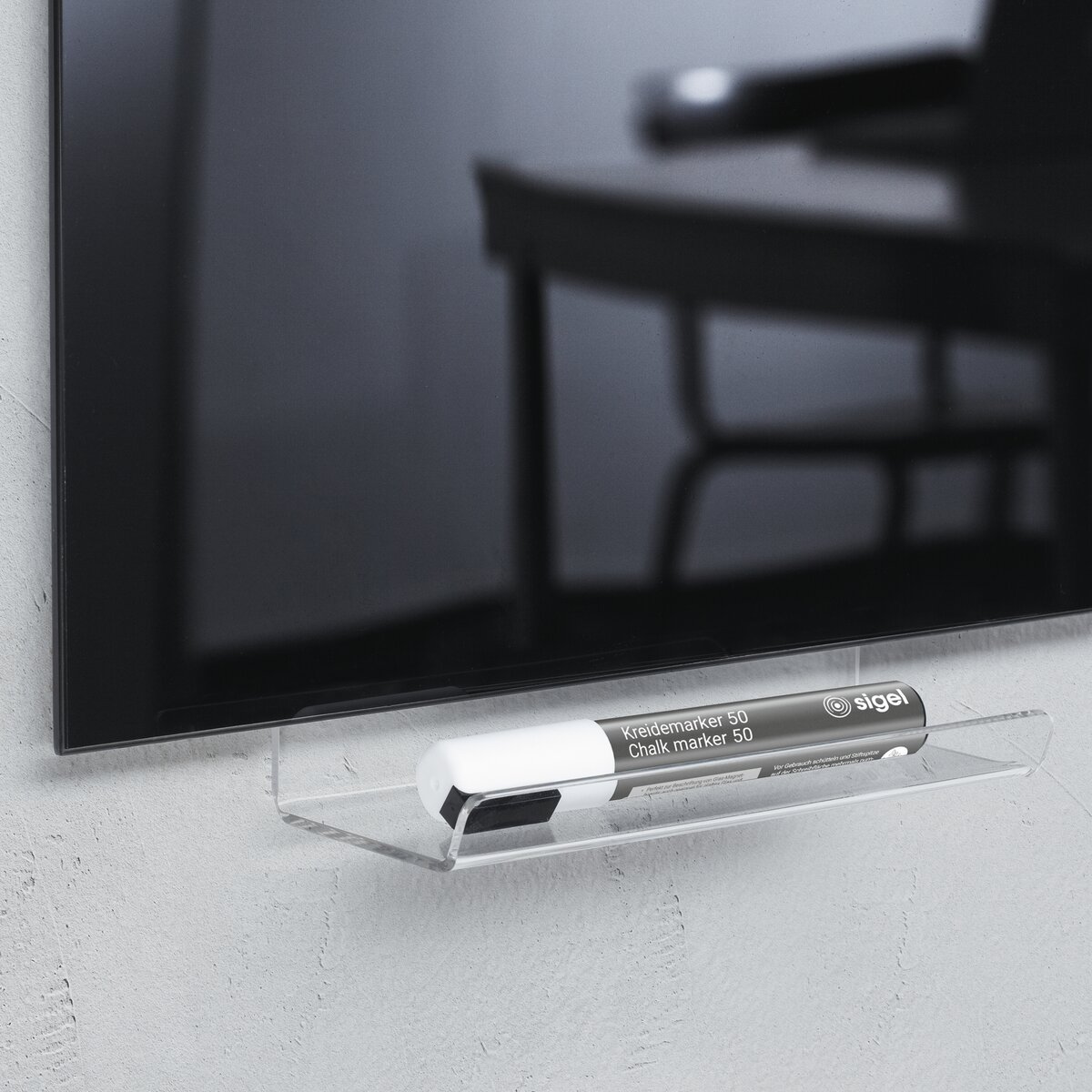 Chalk marker on acrylic tray