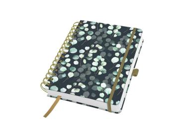 Jolie Spiral-Notizbuch „Eucalyptus Night“ in schwarz mit Eukalyptus-Muster