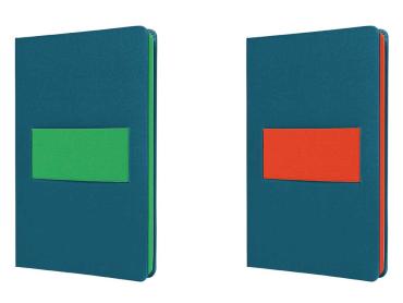Linescape Neo Notizbücher in blau mit Neonfarbenen Akzenten nebeneinander aufgestellt