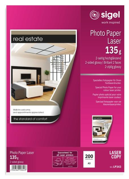 Photo paper for colour copiers, laser copiers, white, A3, 135 gsm, 200 ...