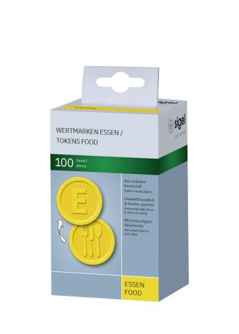 Packung mit 100 gelben Essensmarken aus Kunststoff