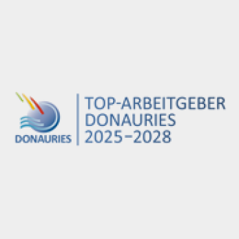 Logo der Auszeichnung Top-Arbeitgeber Donauries gültig für die Jahre 2025-2028