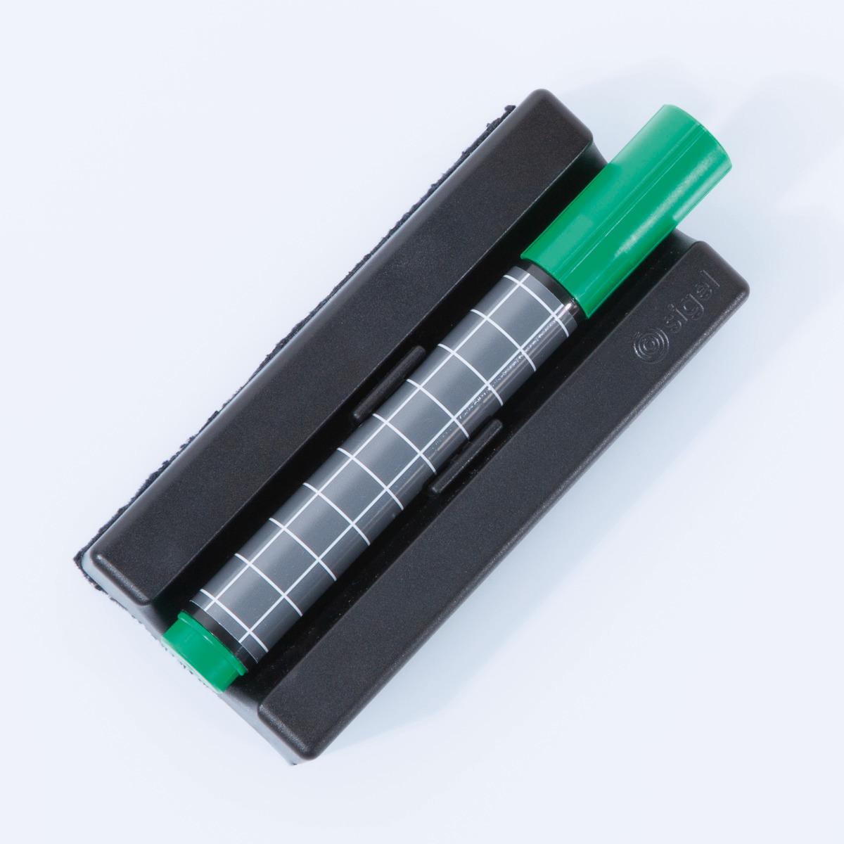 Green and white pen in holder