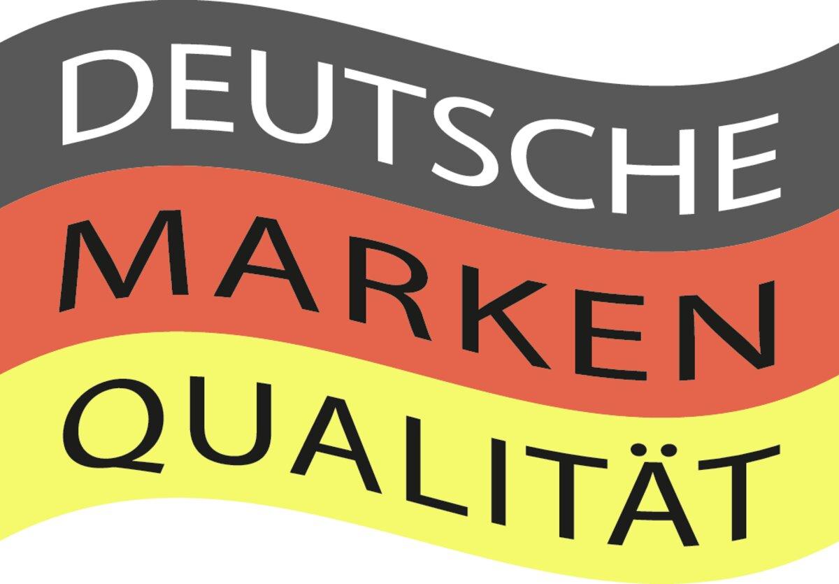 Deutsche Markenqualität in wellenförmigen Schwarz, Rot, Gelb