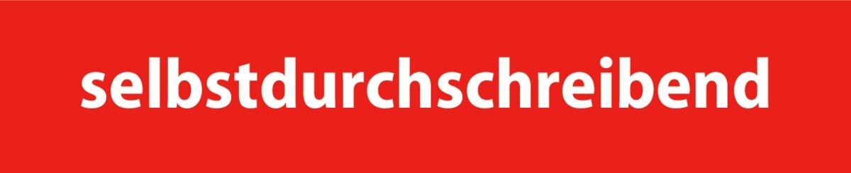Weißer Text „selbstdurchschreibend“ auf rotem Hintergrund