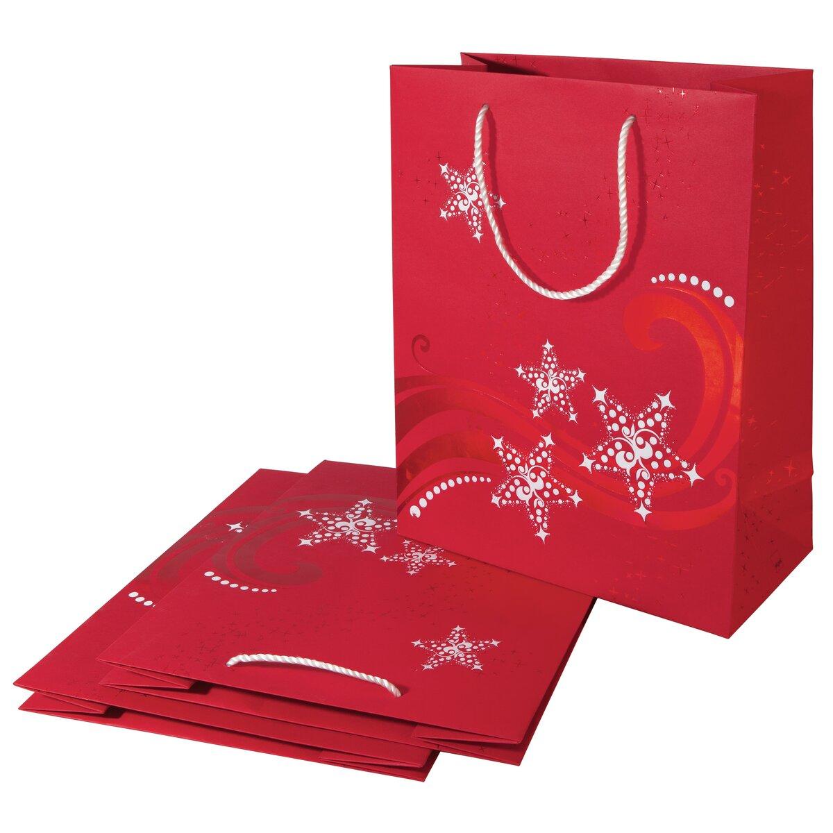 Rote Geschenktüten mit Schneeflockenmotiv