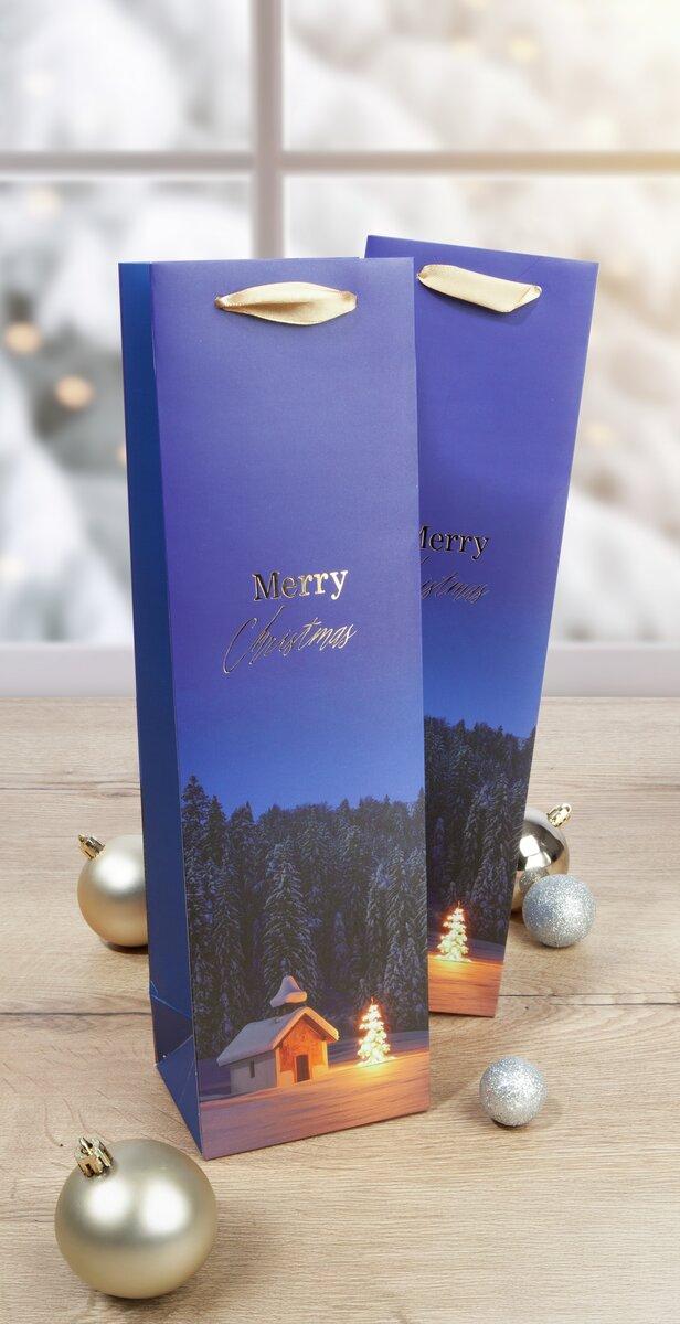 Blue gift bags with Christmas motif