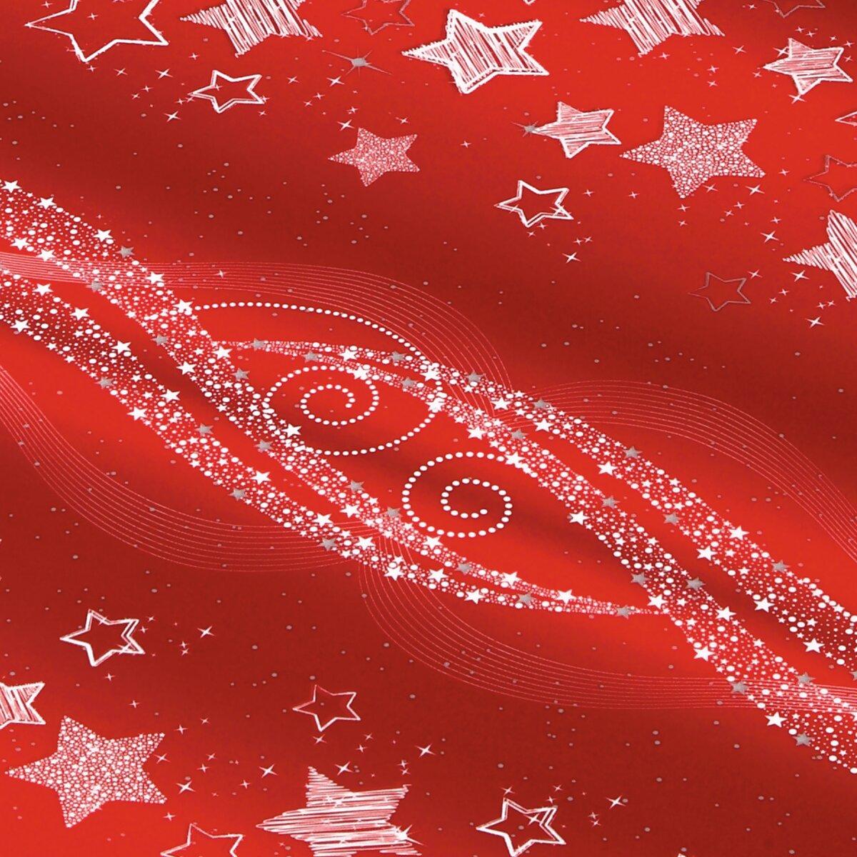 Rote Fläche mit weißen Sternen und Spiralen