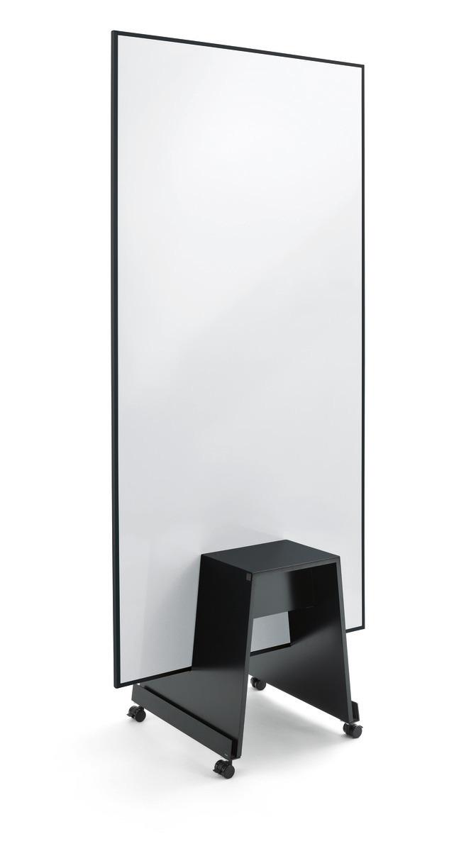 White board on black rolling frame