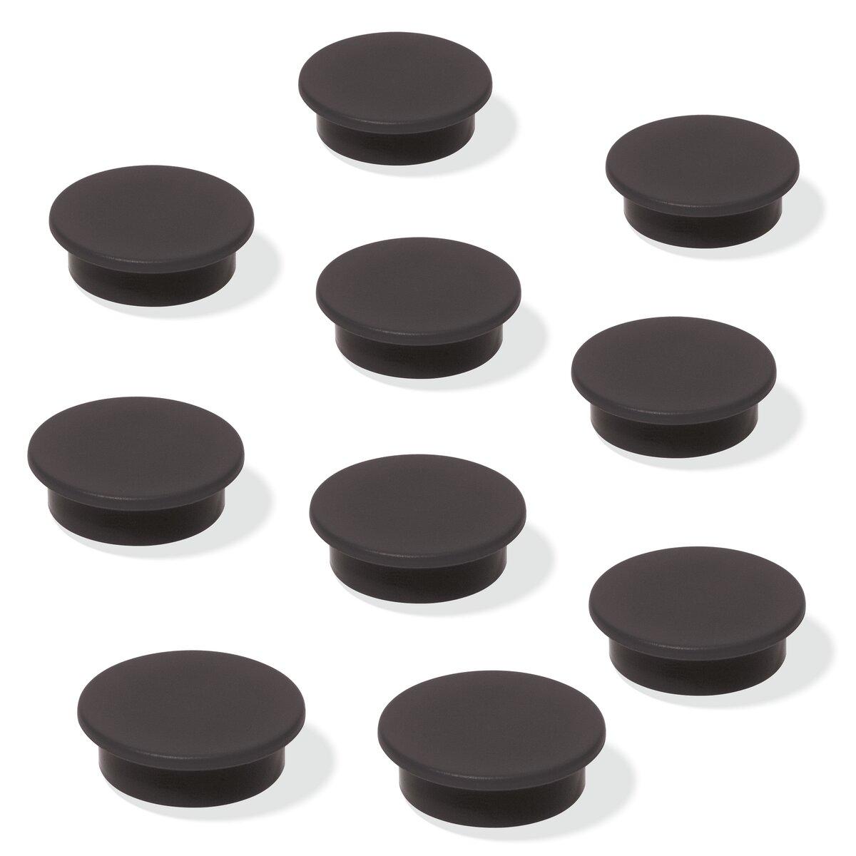 Black, round plastic caps