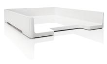 Flat, white storage basket, clear lacquer