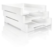 Drei weiße stapelbare Ablagen