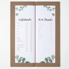 Getränkekarte mit Soft- und Heißgetränken, Preise in Euro