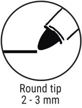 Tip of a pen, 2-3 mm, round