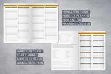 Monats- und Jahresübersicht 2026 mit Feiertagen Text in vier Sprachen