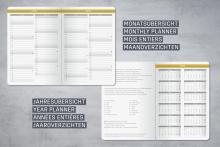 Kalenderseiten für 2026 mit Monats- und Jahresübersicht in mehreren Sprachen