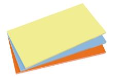 Gelber, blauer, und oranger Notizblock